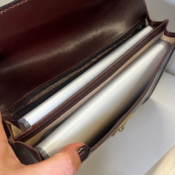 Bally Vintage Smooth Dark Brown Leather Stuctured Large Wristlet Clutch Bag - Picture 7 of 14